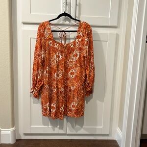Orange Print Dress, Large